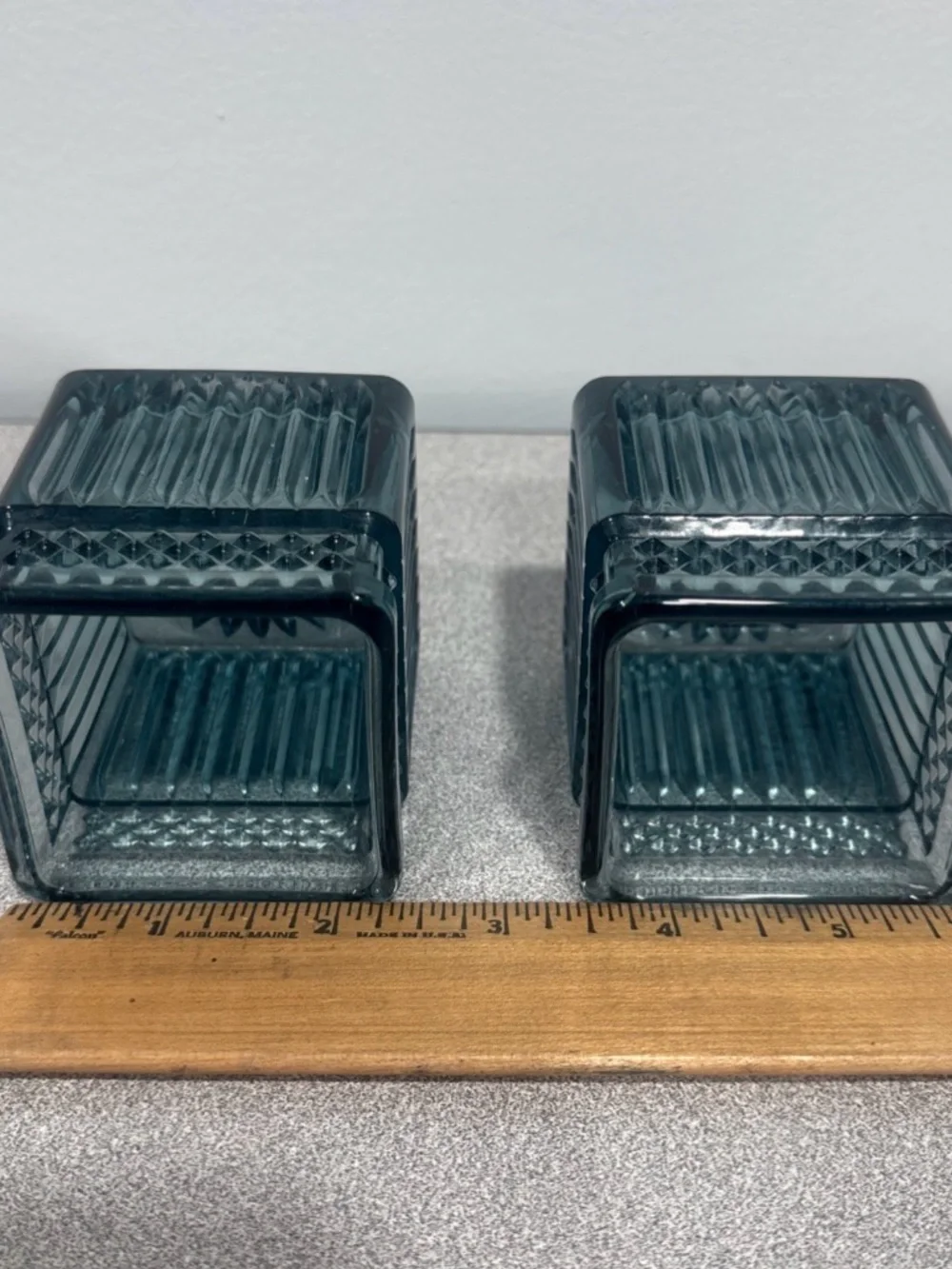 PartyLite Teal Glass Square Votives - Set of 2